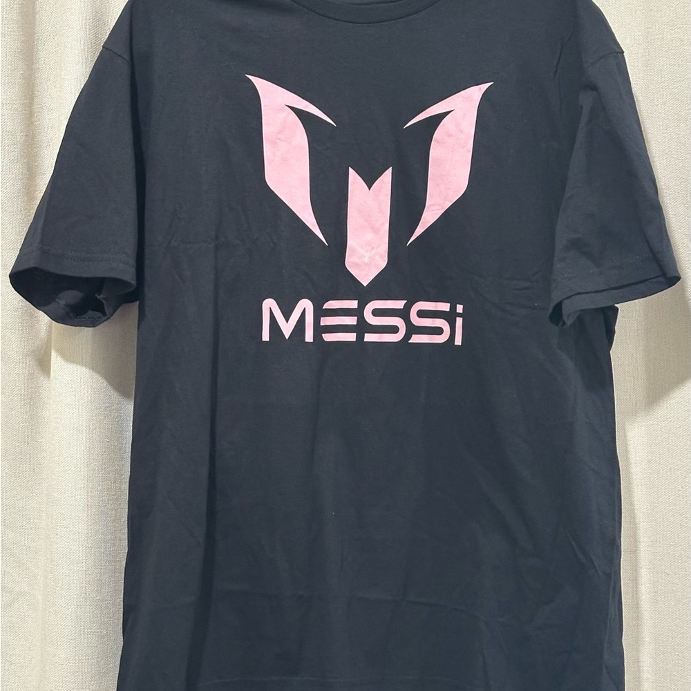 Black T-Shirt with Pink Messi Logo